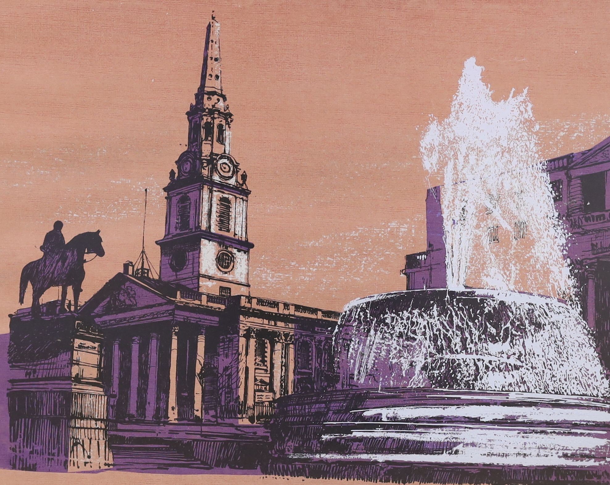 Modern British, linoprint, St Martins in the fields, indistinctly signed, 40/75, 40 x 51cm